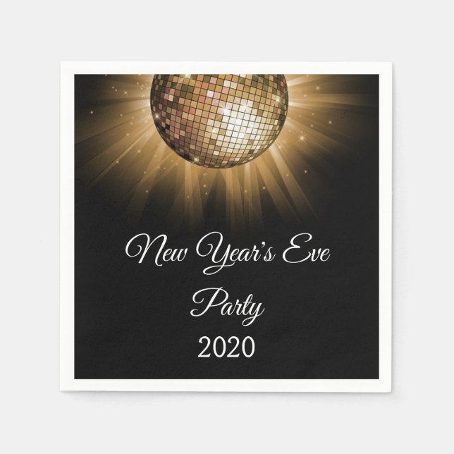 2019 New Year's Eve Party Gold Disco Ball Napkin (Front)