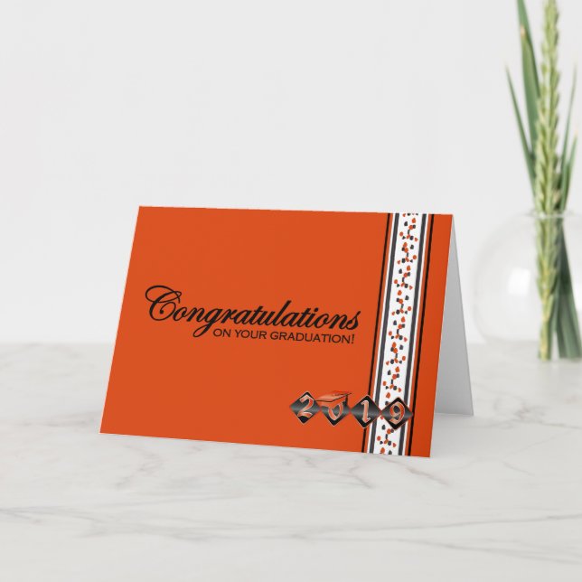 2019 Orange & Black Graduation Congratulations Card (Front)