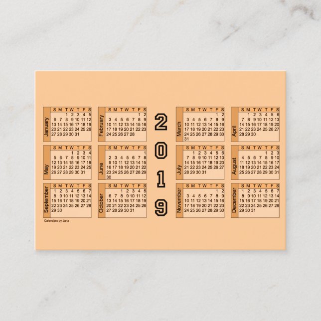 2019 Peach Calendar by Janz Chubby Business Card (Front)