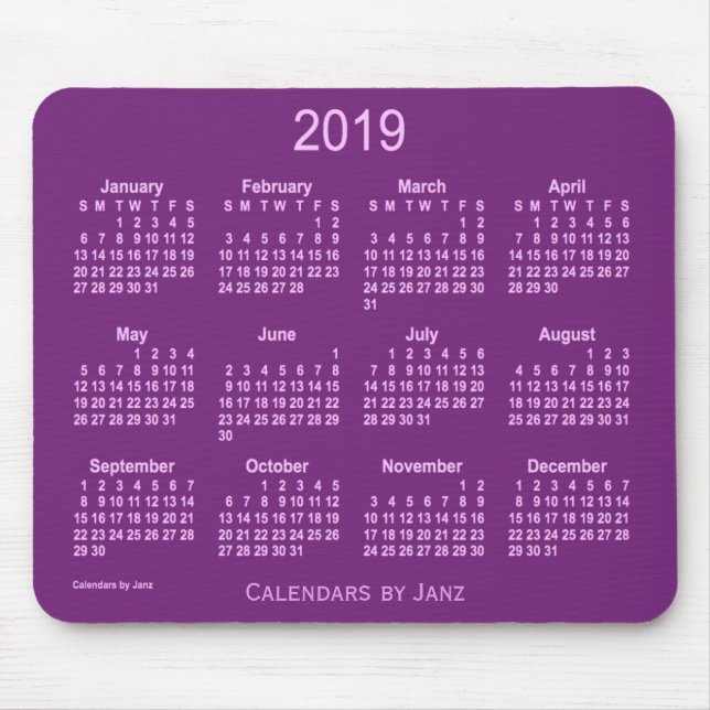 2019 Purple Calendar by Janz Mouse Pad (Front)