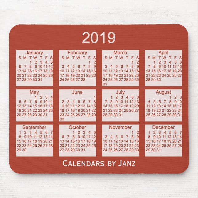 2019 Red Calendar by Janz Mouse Pad (Front)
