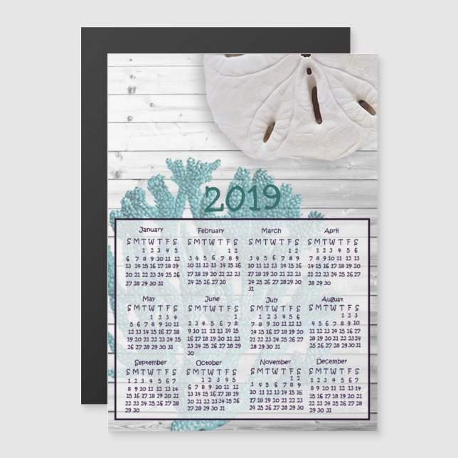 2019 Sand Dollar & Coral Mini Magnet Calendars (Front/Back)