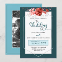 2019 Teal & Coral Floral Geometric Photo Wedding