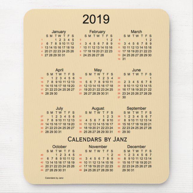 2019 Wheat 52 Week Calendar by Janz Mouse Pad (Front)