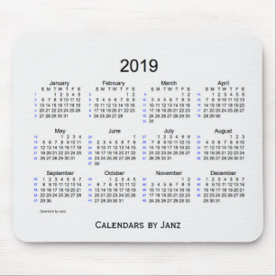 2019 White Smoke 52 Week Calendar by Janz Mouse Pad