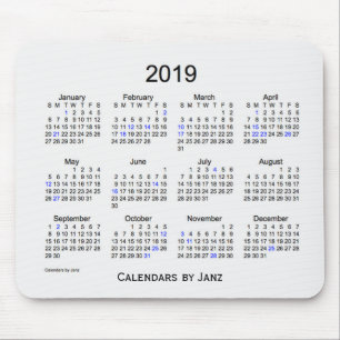 2019 White Smoke Holiday Calendar by Janz Mousepad