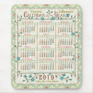 2019 Year Calendar Victorian Art Nouveau Custom Mouse Pad