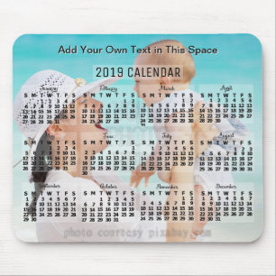 2019 Year Monthly Calendar Black Add Photo Text Mouse Pad