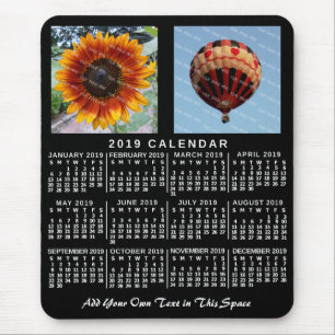 2019 Year Monthly Calendar Black Custom 2 Photos Mouse Pad