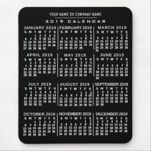 2019 Year Monthly Calendar Black White Custom Name Mouse Pad
