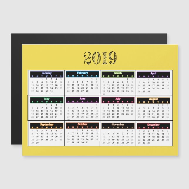 2019 Yellow Mini Magnet Calendar (Front/Back)