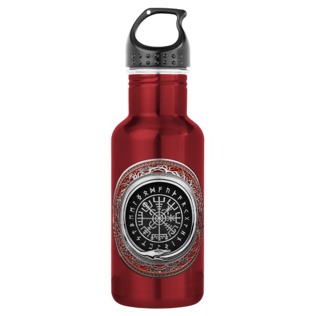 [201] Vegvisir - Viking Silver Magic Runic Compass 532 Ml Water Bottle (Front)
