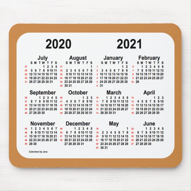 2020-2021 52 Week Calendar by Janz Peru Gold Mouse Pad (Front)