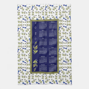 2020 Calendar Blueberries Stemmed Leaves Border Tea Towel