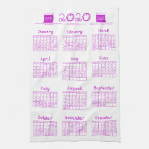 2020 calendar bolts fabric font orchid kitchen tea towel