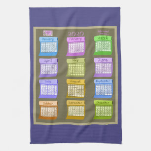 2020 calendar bolts fabric neutral blue kitchen tea towel