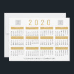 2020 Calendar Company Logo and Name Gold Holiday Card<br><div class="desc">CONTACT THE DESIGNER OR CURRENT YEARA DESIGN. Include your company logo and name on this useful 2020 calendar with your holiday greetings and customer appreciation message on the back. Add your staff signatures to the back for a more personal touch. CHANGES: The yellow gold color can be changed to coordinate...</div>