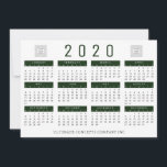 2020 Calendar Company Logo and Name Green Holiday Card<br><div class="desc">CONTACT THE DESIGNER OR CURRENT YEARA DESIGN. Include your company logo and name on this useful 2020 calendar with your holiday greetings and customer appreciation message on the back. Add your staff signatures to the back for a more personal touch. CHANGES: The evergreen colour can be changed to coordinate with...</div>