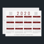 2020 Calendar Company Logo and Name Holiday Card<br><div class="desc">CONTACT THE DESIGNER OR CURRENT YEARA DESIGN. Include your company logo and name on this useful 2020 calendar with your holiday greetings and customer appreciation message on the back. Add your staff signatures to the back for a more personal touch. CHANGES: The burgundy red colour can be changed to coordinate...</div>