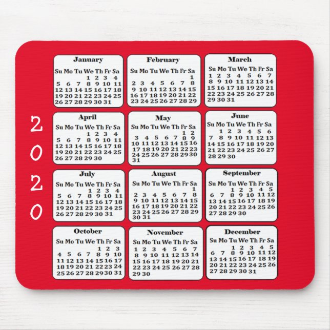 2020 Calendar Custom Color Office Mouse Pad (Front)
