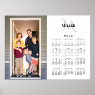 2020 Calendar Custom Photo Monogram Name on White Poster