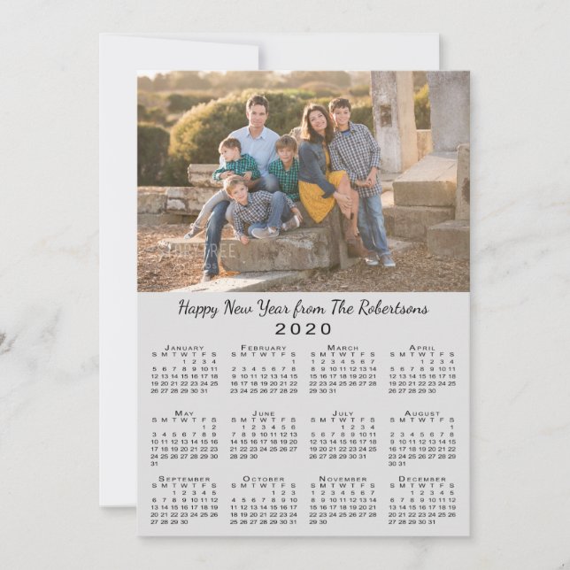 2020 Calendar Gray 2 Custom Photos Happy New Year Holiday Card (Front)