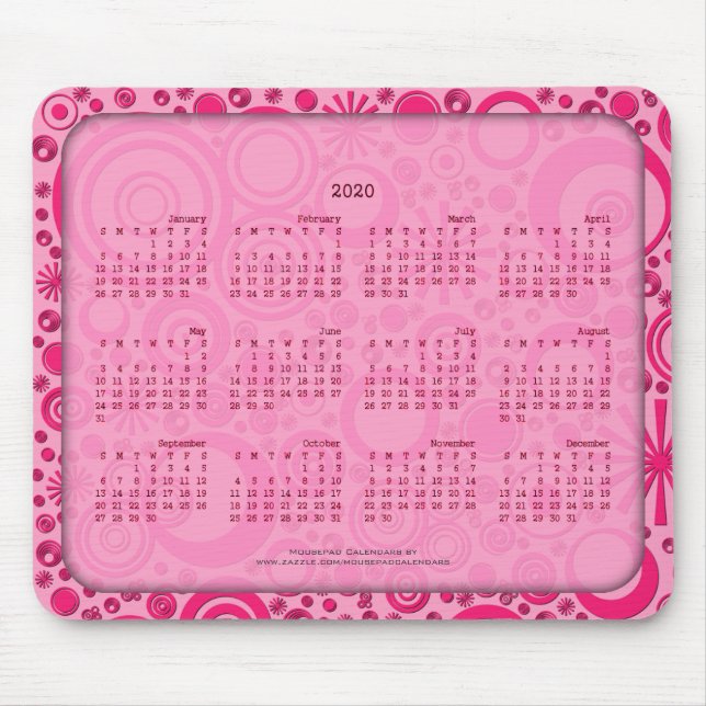 2020 Calendar Mousepad, Rounds 2 Tone Pink Mouse Pad (Front)