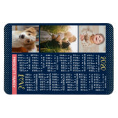 2020 Calendar Navy Coral Gold Family Photo Collage Magnet (Horizontal)