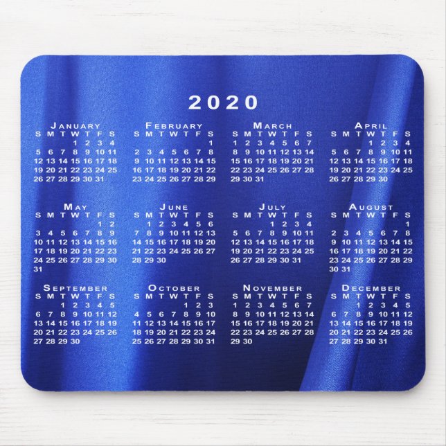 2020 Calendar on Abstract Blue Silk Custom Photo Mouse Pad (Front)