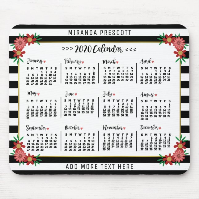 2020 Calendar (See Description for New Version) Mouse Pad (Front)
