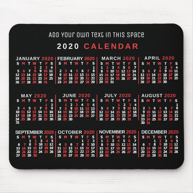2020 Calendar (See Description for New Version)  Mouse Pad (Front)