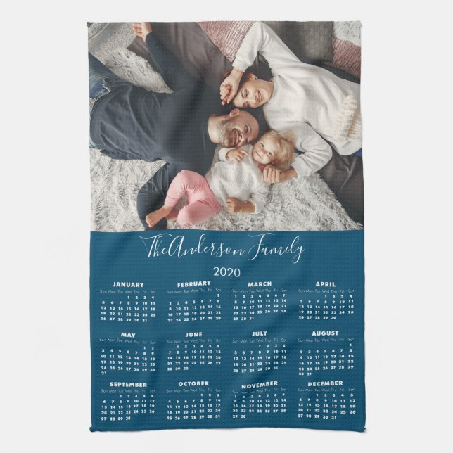 2020 Calendar Your Photo Family Name Tea Towel (Vertical)