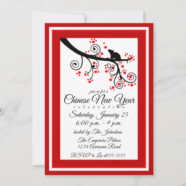 2020 Chinese New Year Rat and Flower Tree Invitation (Front)