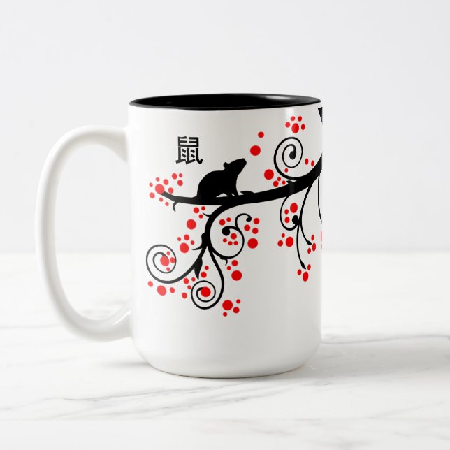 2020 Chinese New Year Rat and Flowering Tree Two-Tone Coffee Mug (Left)