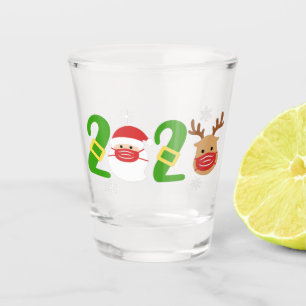 2020 Christmas Santa and Reindeer in Mask Shot Glass