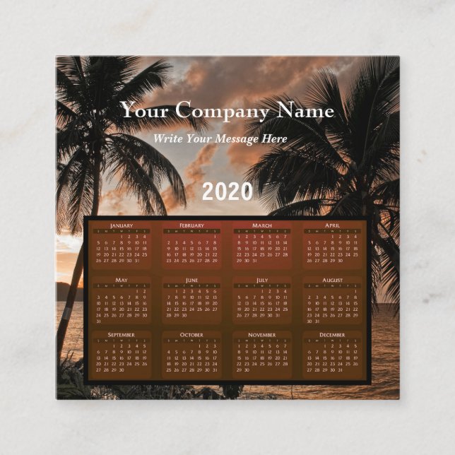 2020  Company Business Tropical Calendar Square Business Card (Front)