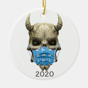 2020 Covid Demon Skull with Face mask Goth Ceramic Ornament
