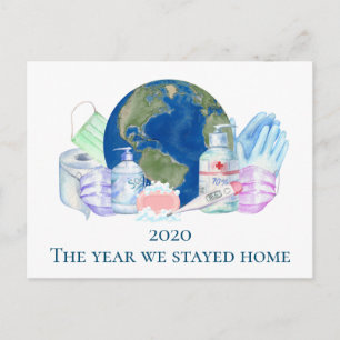 2020 Covid Watercolor Face Mask Toilet Paper Postcard