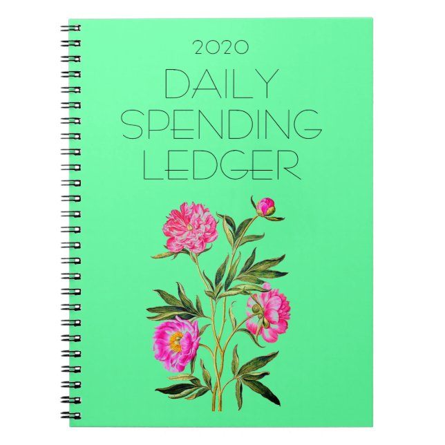 2020 Daily Spending Ledger Pink Peonies Financial Notebook (Front)