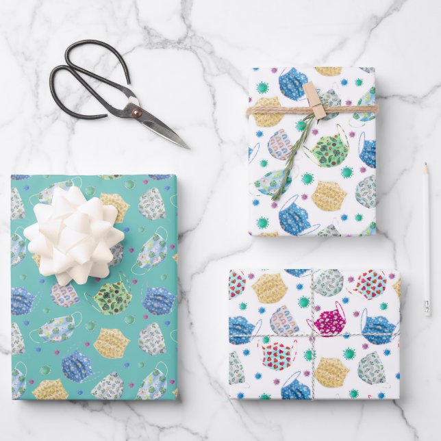 2020 Face Mask Covid Quarantine Pattern Wrapping Paper Sheet (Front)