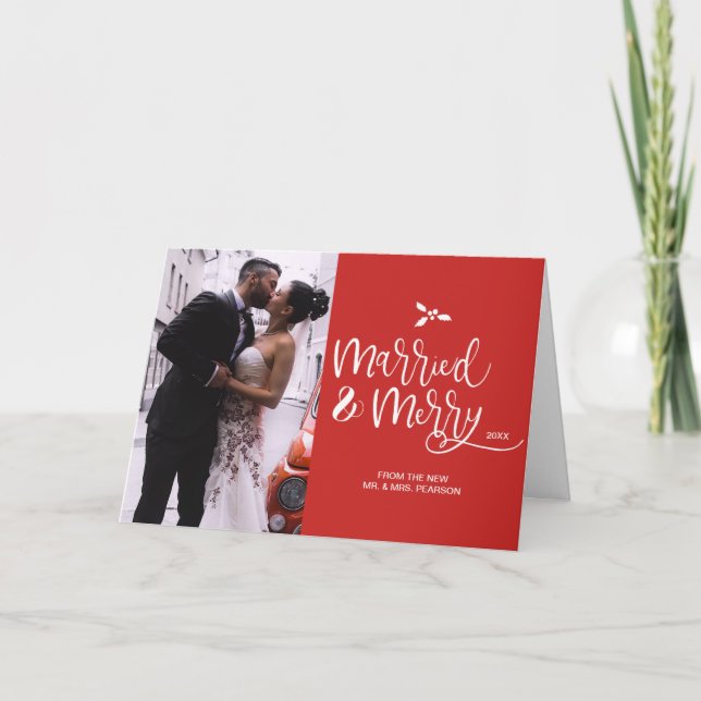 2020 first Christmas Married and Merry Newlyweds Holiday Card (Front)