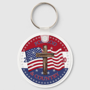 2020 For God and Country Cross And American Flag Key Ring