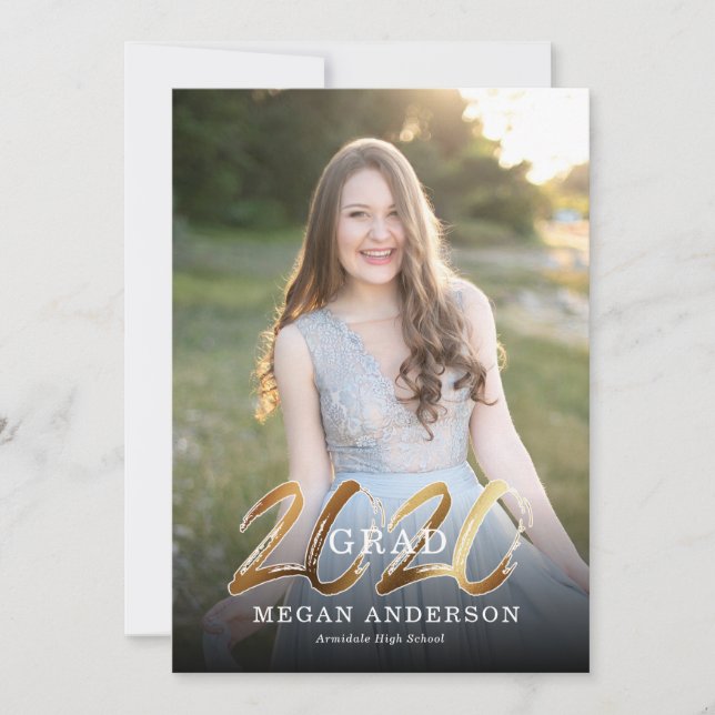 2020 Gold photo graduation announcement invitation (Front)