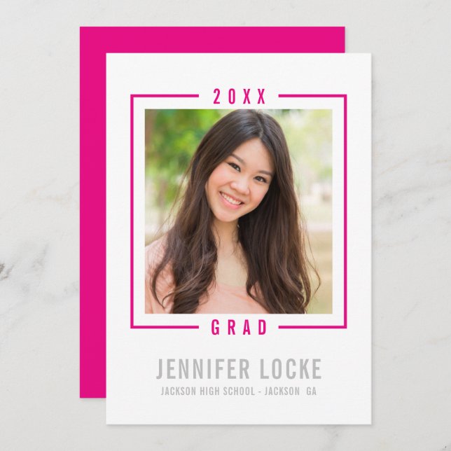2020 GRAD INVITE photo frame chic bright pink (Front/Back)