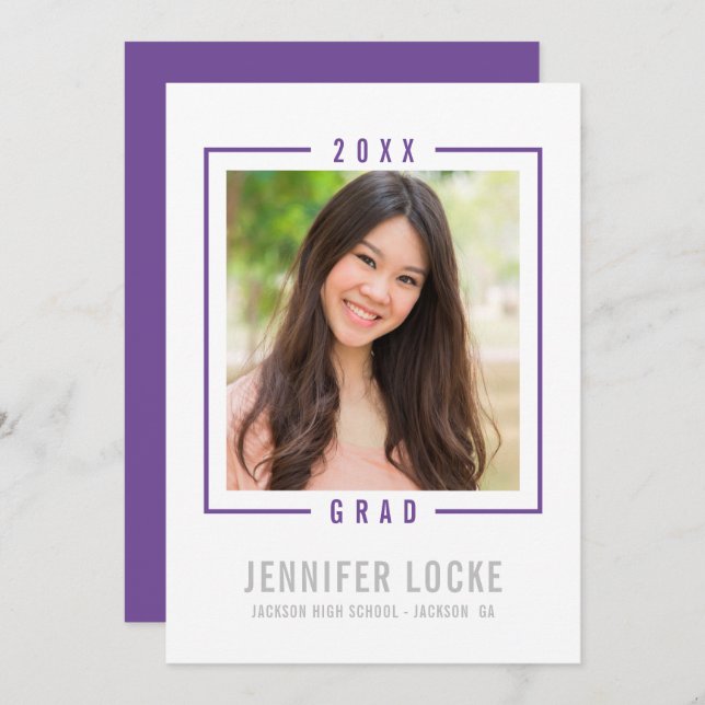 2020 GRAD INVITE photo frame chic modern purple (Front/Back)