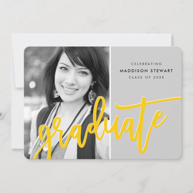 2020 GRAD PARTY modern lettered overlay yellow Thank You Card (Front)