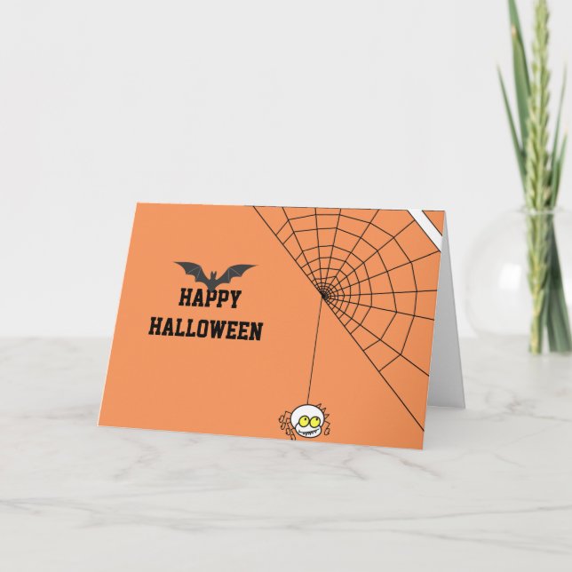 2020 Happy Halloween with Black Bat and Spider web Card (Front)