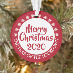 2020 lockdown covid pandemic Christmas red white Ornament