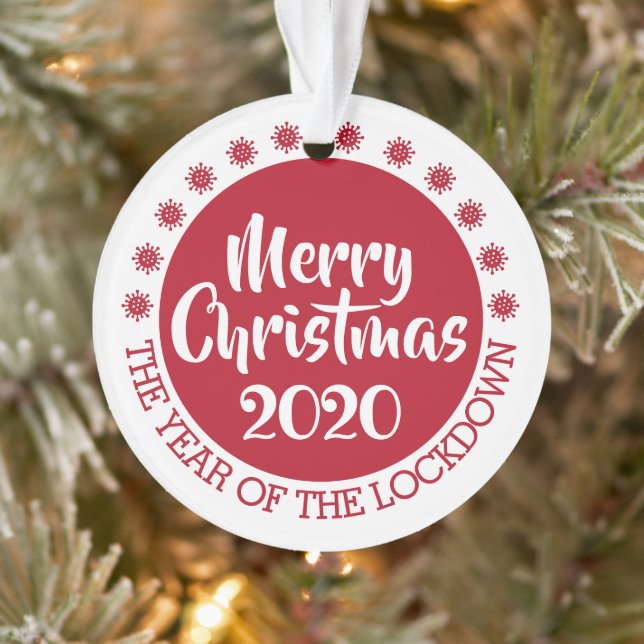 2020 lockdown covid pandemic Christmas red white Ornament (Tree)