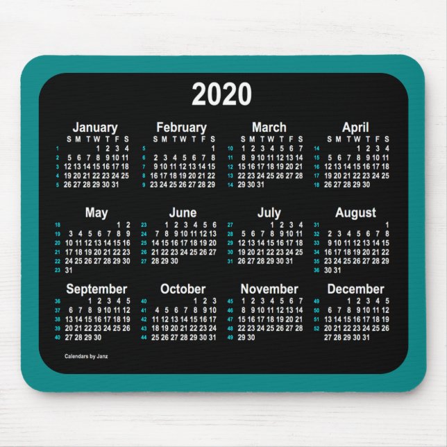 2020 Neon 52 Weeks Calendar by Janz Teal Mouse Pad (Front)